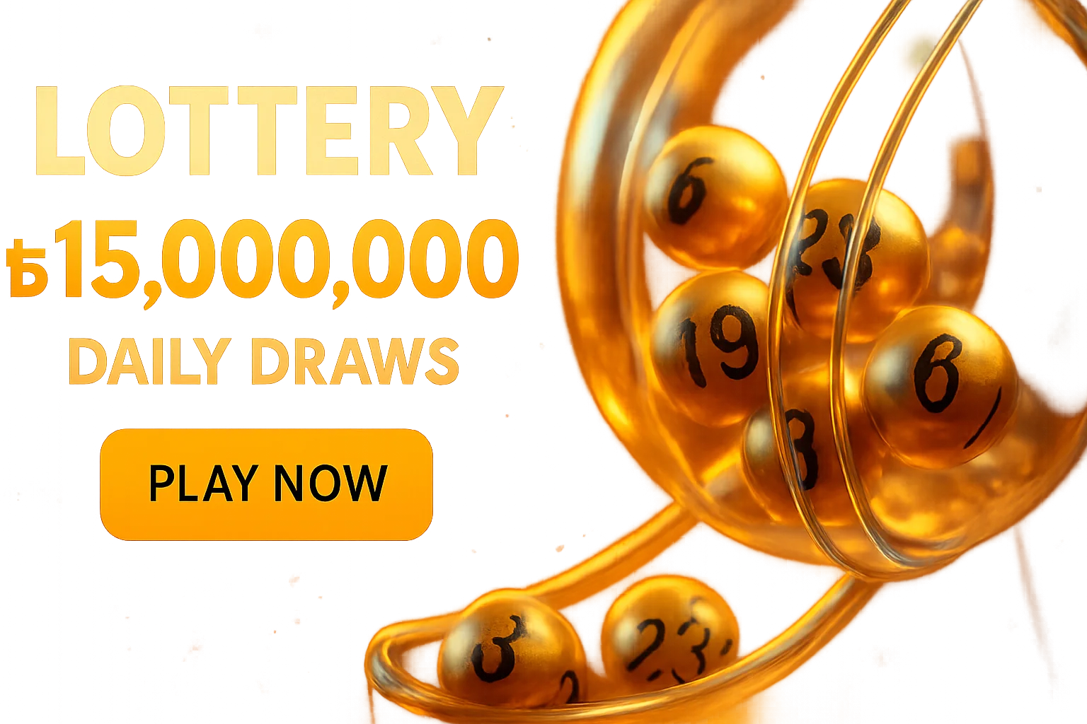 Festive lottery banner with golden balls in draw machine and play now button